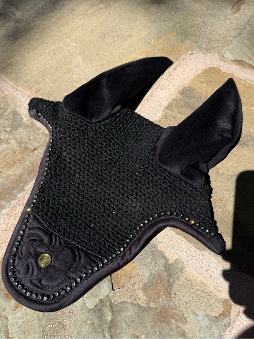 Black Decorative Ear Net Fly Bonnet for Horses - Stylish Protection
